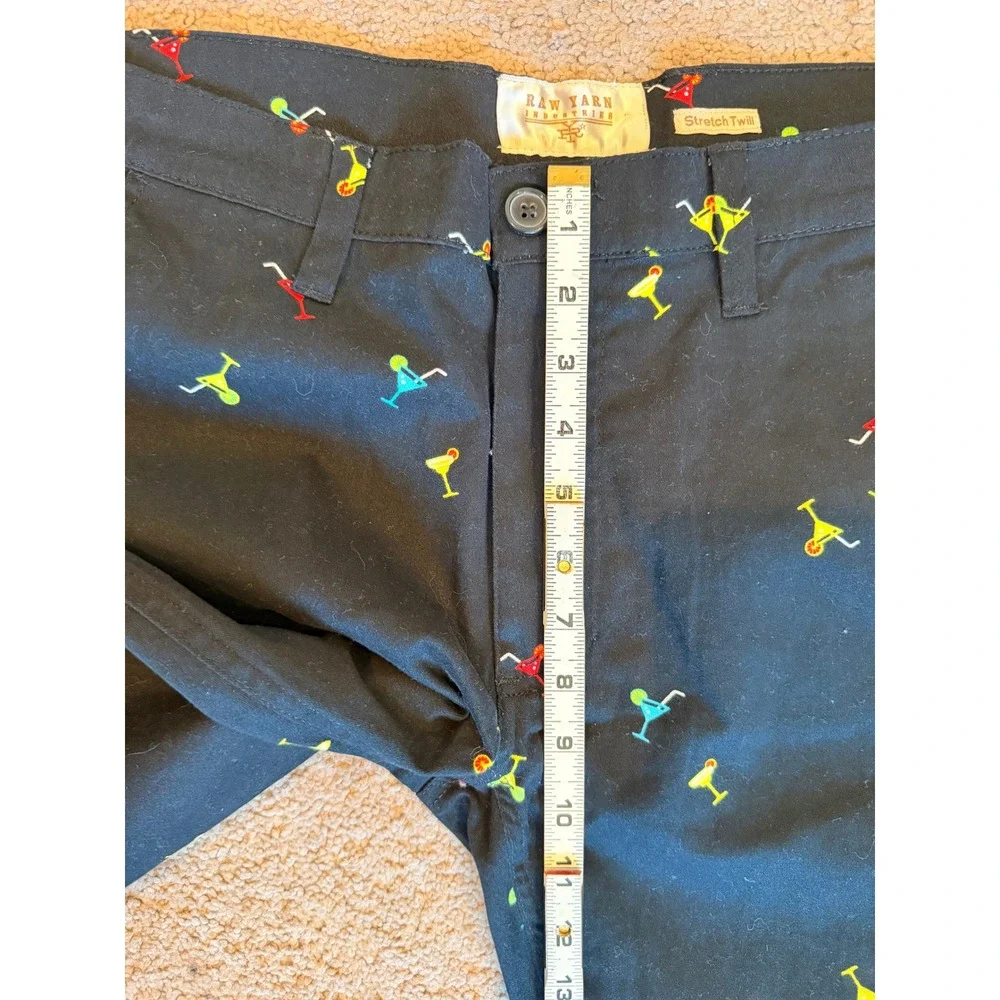 Raw Yarn Industries Black Cocktail Martini Embroidered Stretch Twill Shorts 32